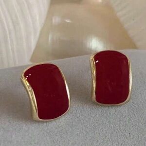 Minimalist Geometric Burgundy Square Dainty Retro Chic Versatile Fashion Earring